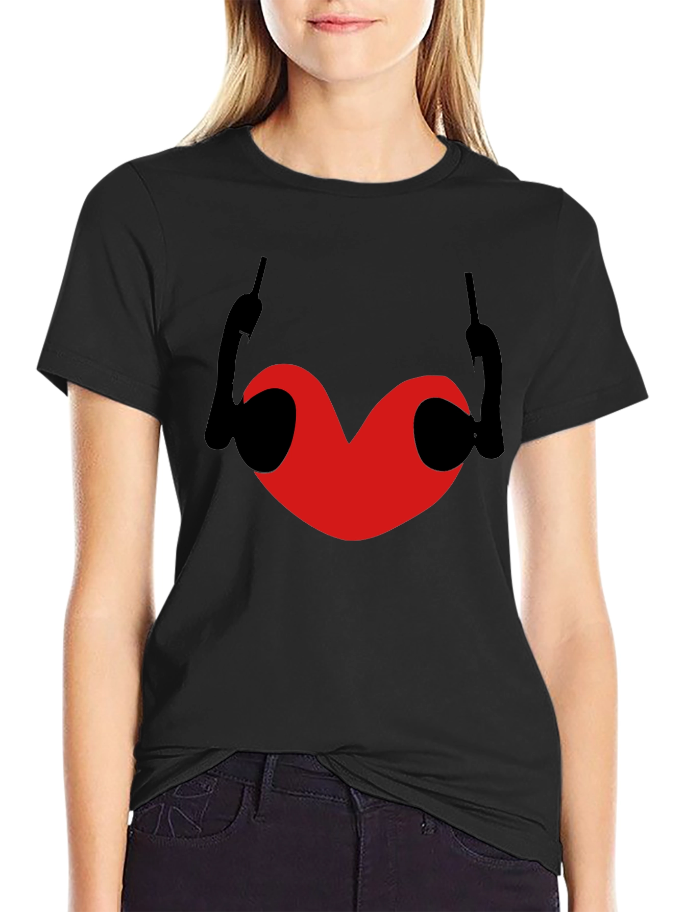 Heart & Devil Horns Graphic Black T-Shirt