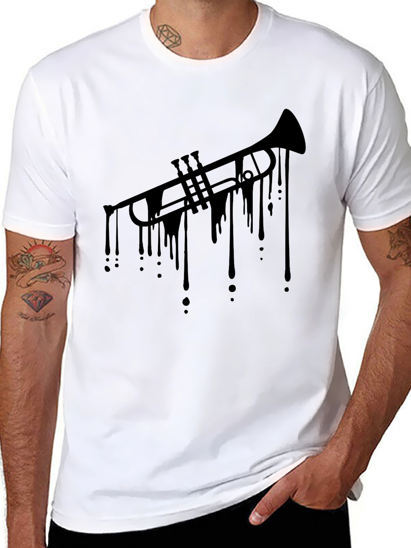 Dripping Trumpet Black T-Shirt - Cool Music Tee