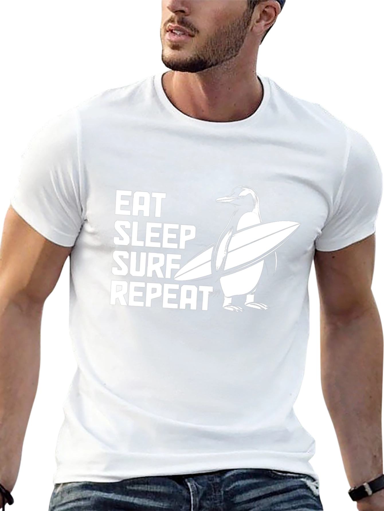 Eat Sleep Surf Repeat Penguin Graphic Tee