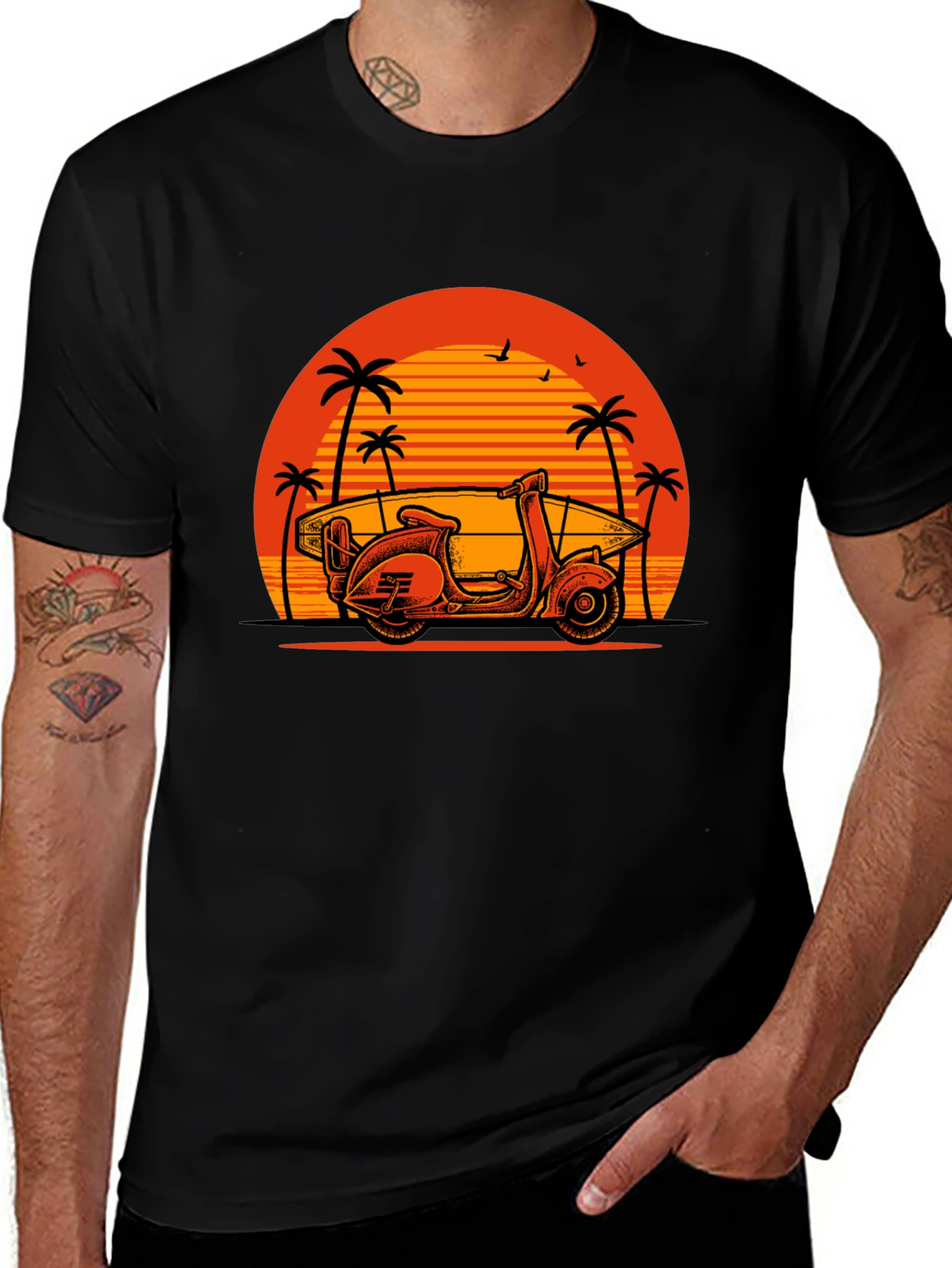 Retro Scooter & Surf T-Shirt - Beach Vibes