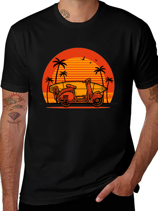 Retro Scooter & Surf T-Shirt - Beach Vibes