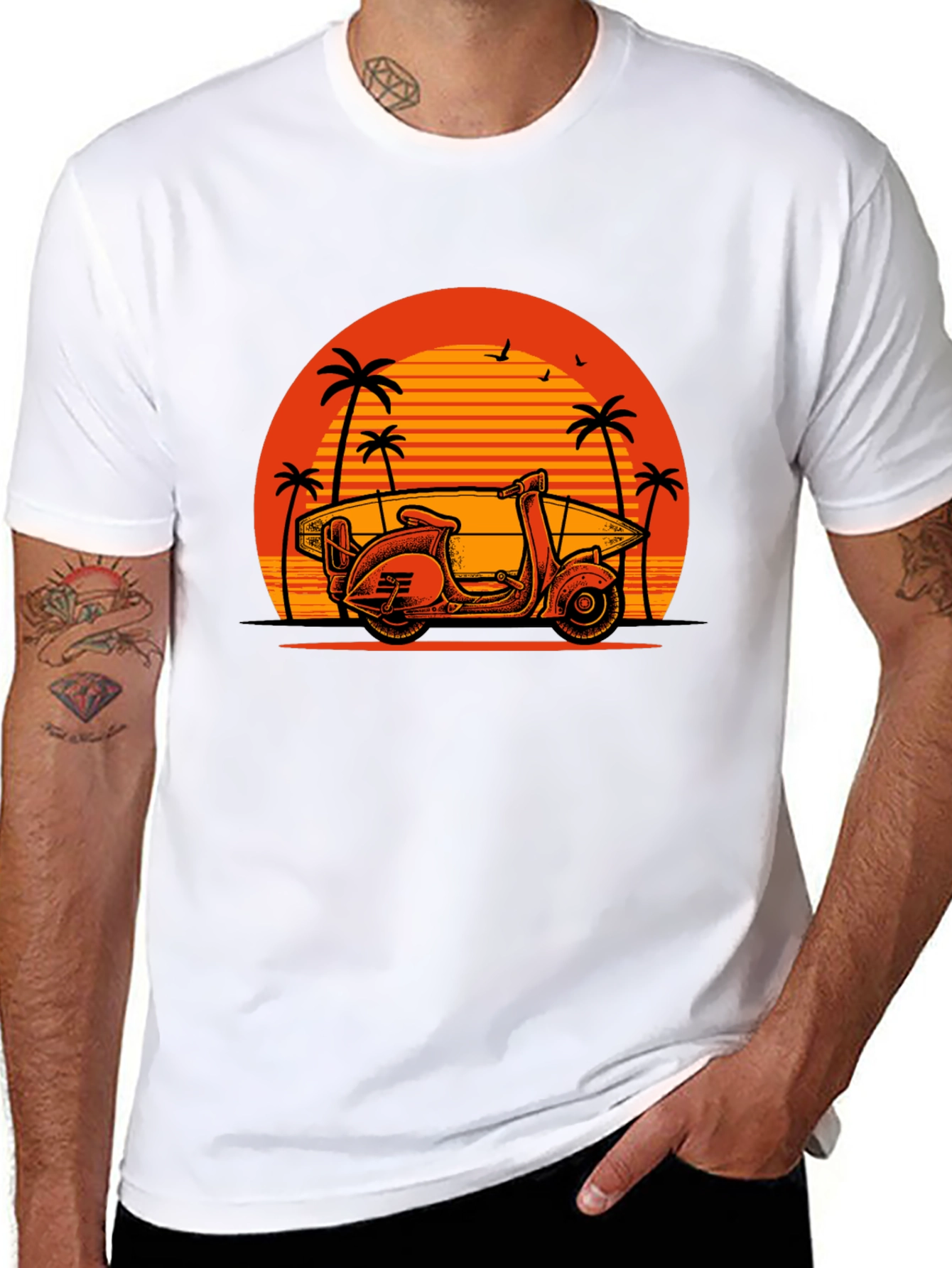 Retro Scooter & Surf T-Shirt - Beach Vibes