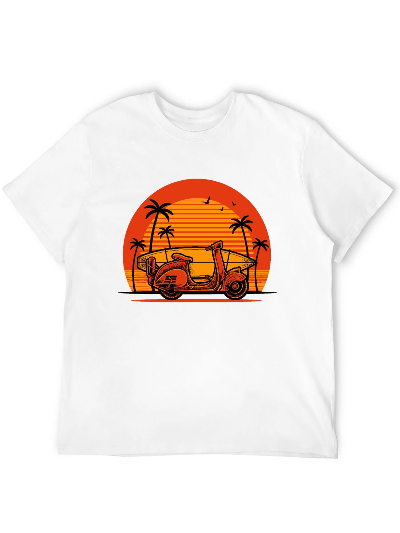 Retro Scooter & Surf T-Shirt - Beach Vibes