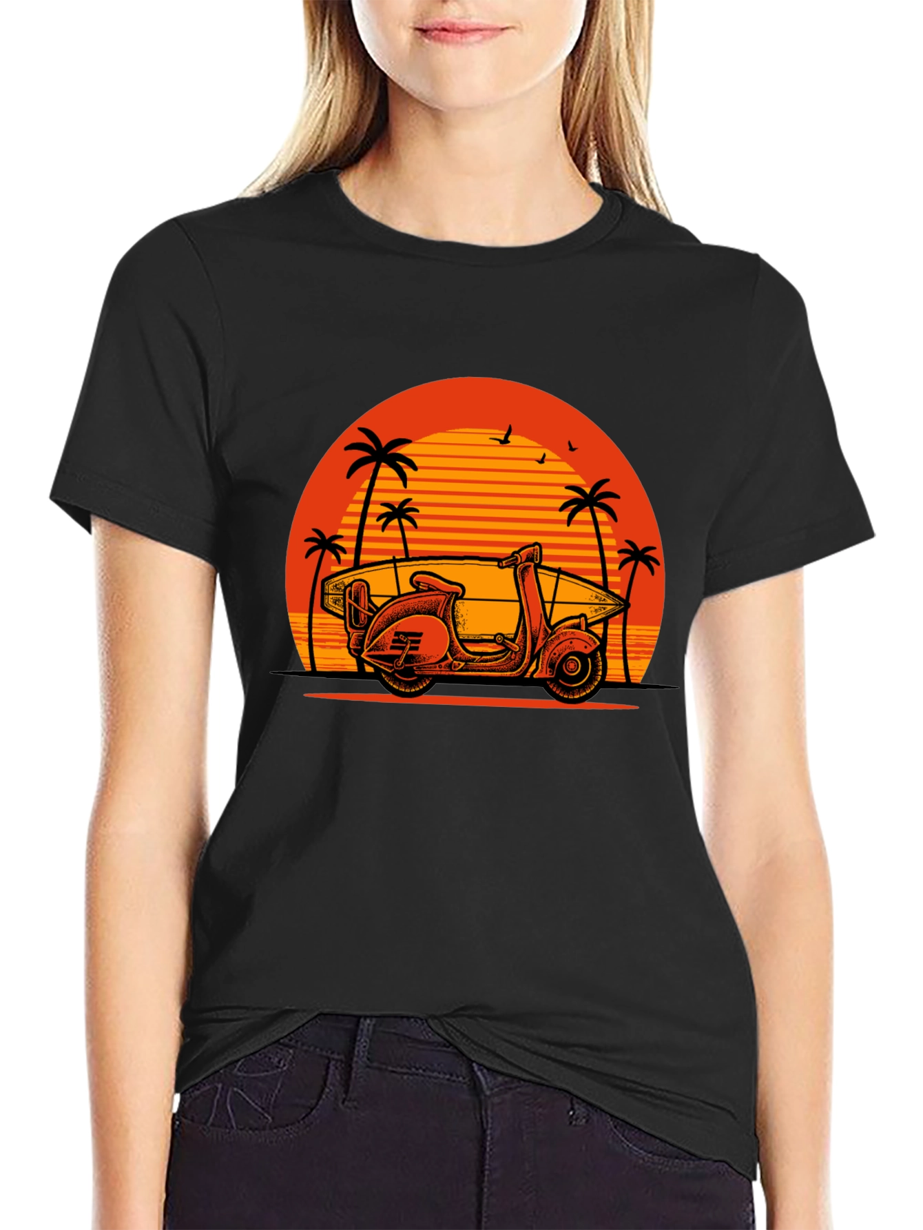 Retro Scooter & Surf T-Shirt - Beach Vibes