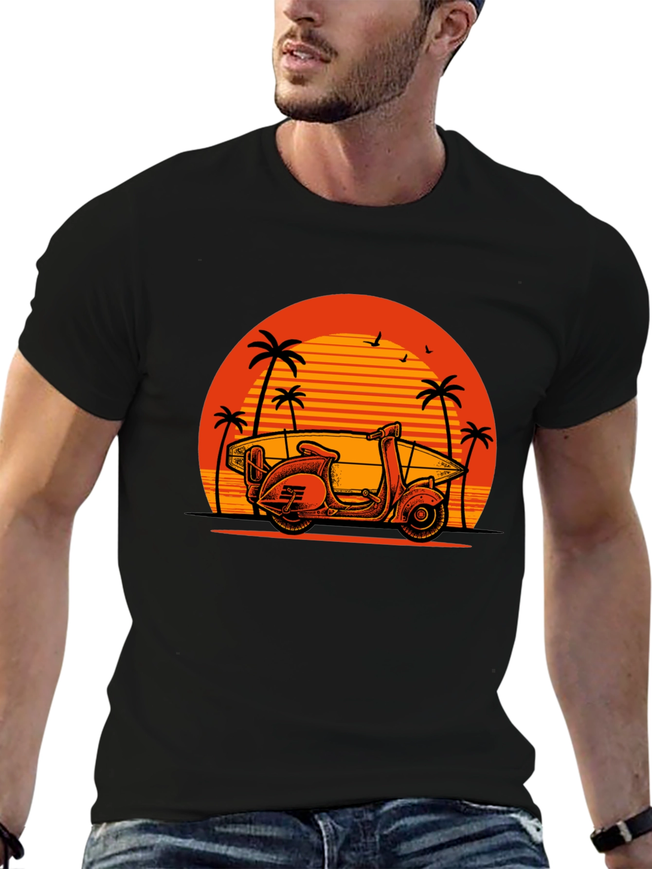 Retro Scooter & Surf T-Shirt - Beach Vibes