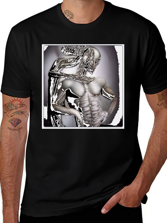 Futuristic Humanoid Graphic Tee - Black