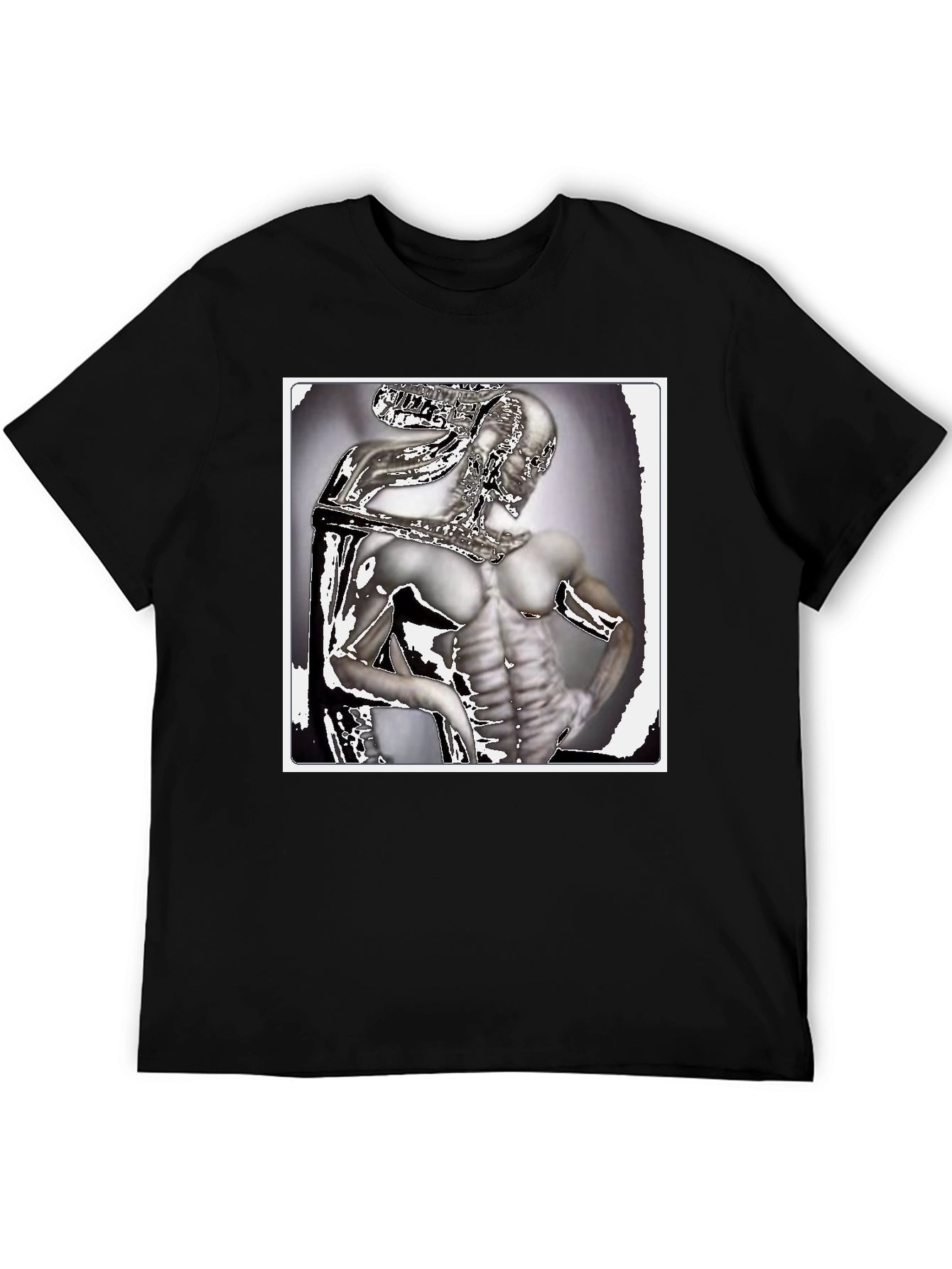 Futuristic Humanoid Graphic Tee - Black