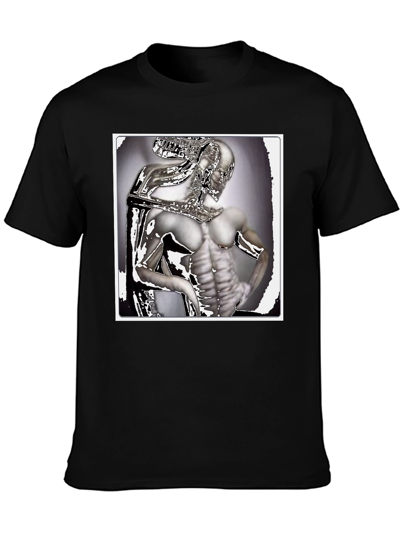 Futuristic Humanoid Graphic Tee - Black
