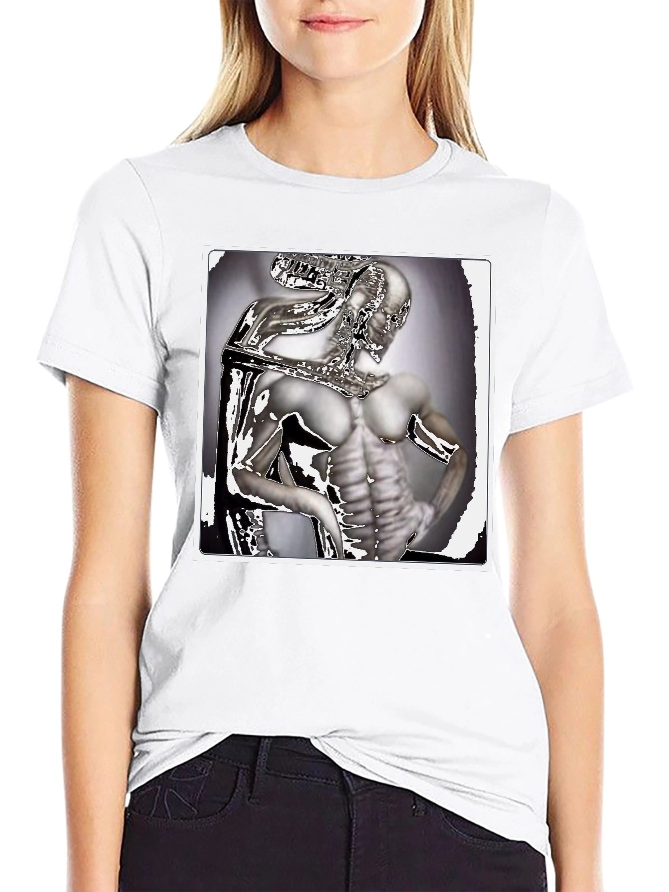 Futuristic Humanoid Graphic Tee - Black