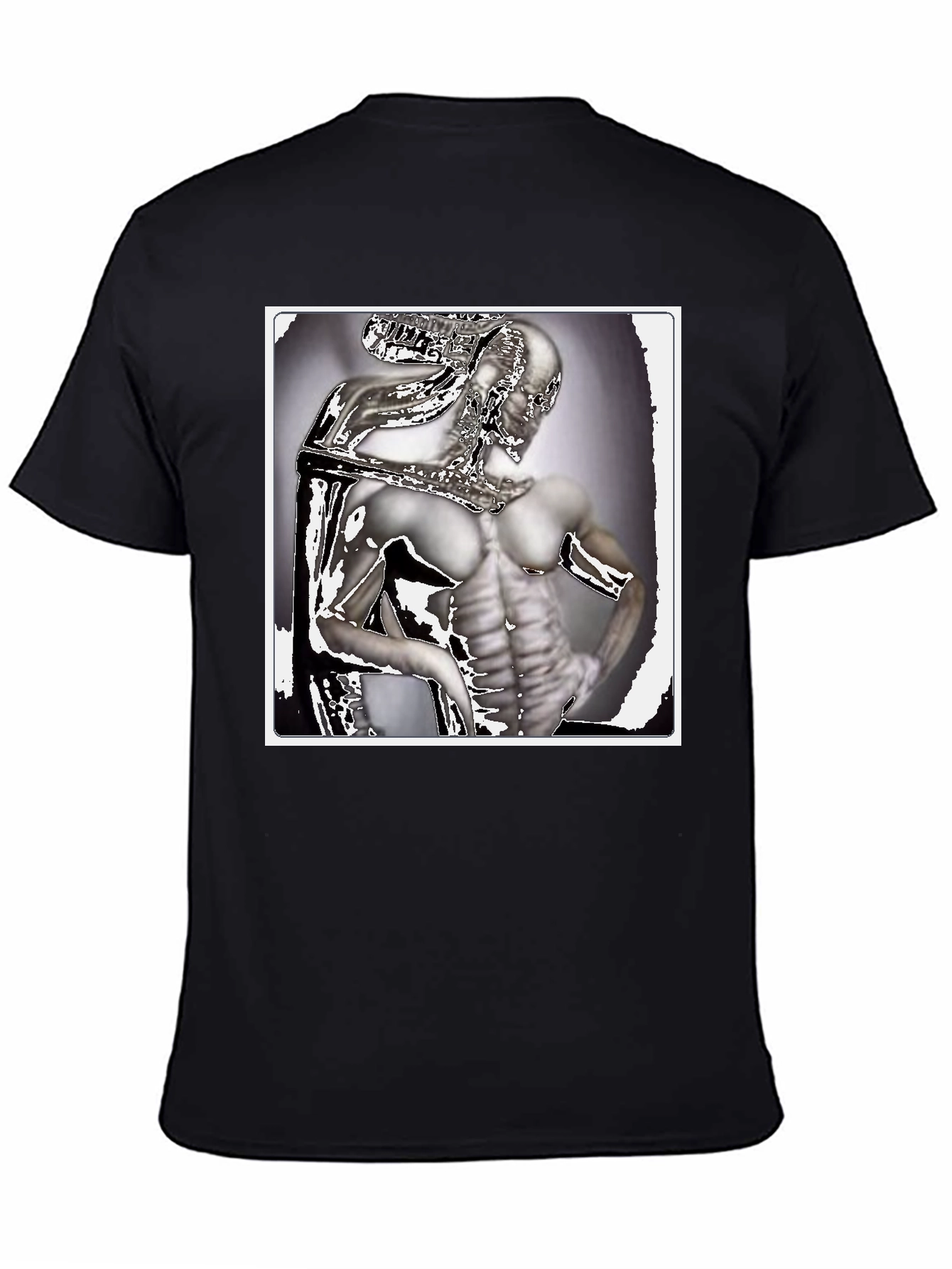 Futuristic Humanoid Graphic Tee - Black
