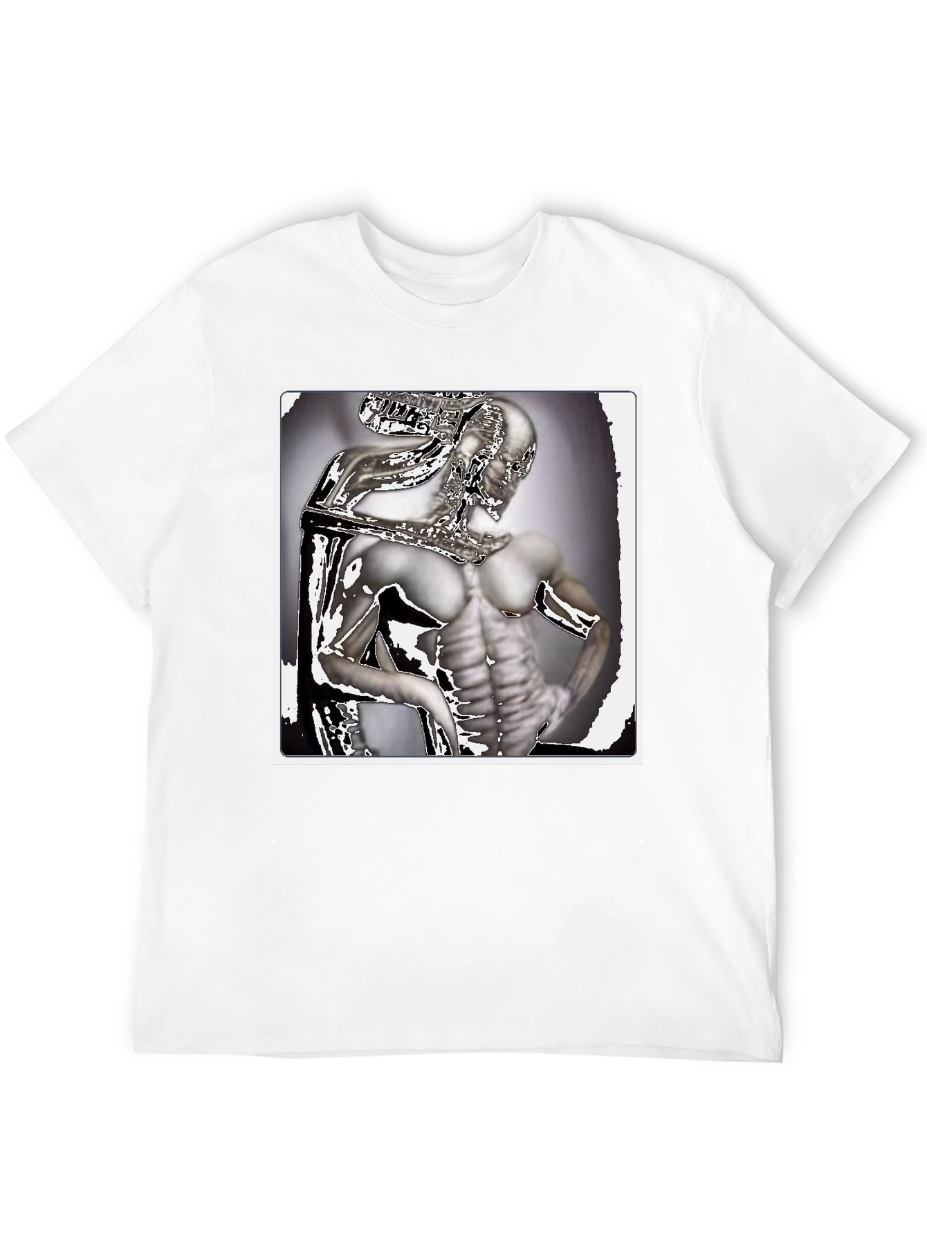 Futuristic Humanoid Graphic Tee - Black