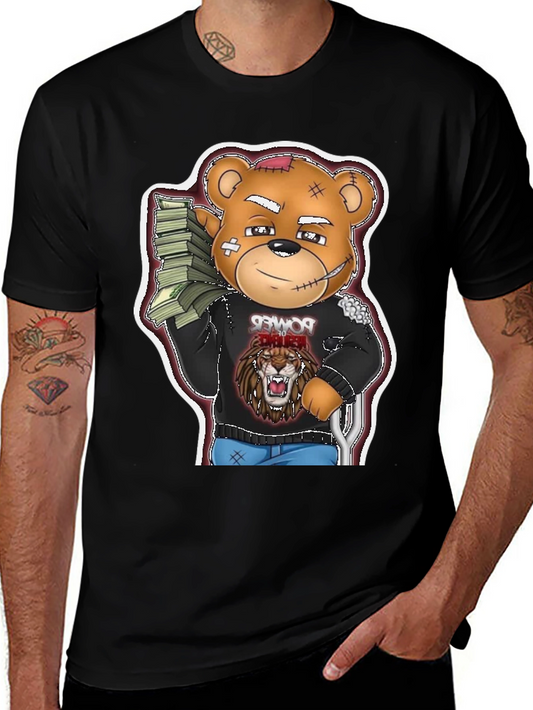 Cartoon Bear Graphic Tee - Black