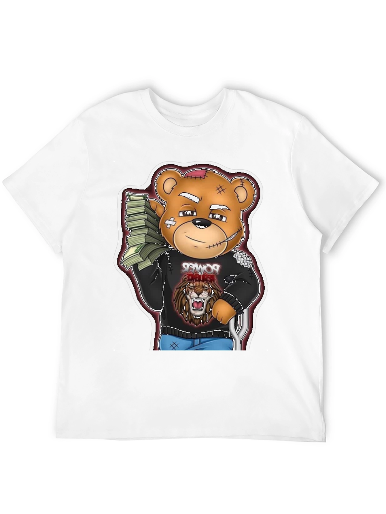 Cartoon Bear Graphic Tee - Black