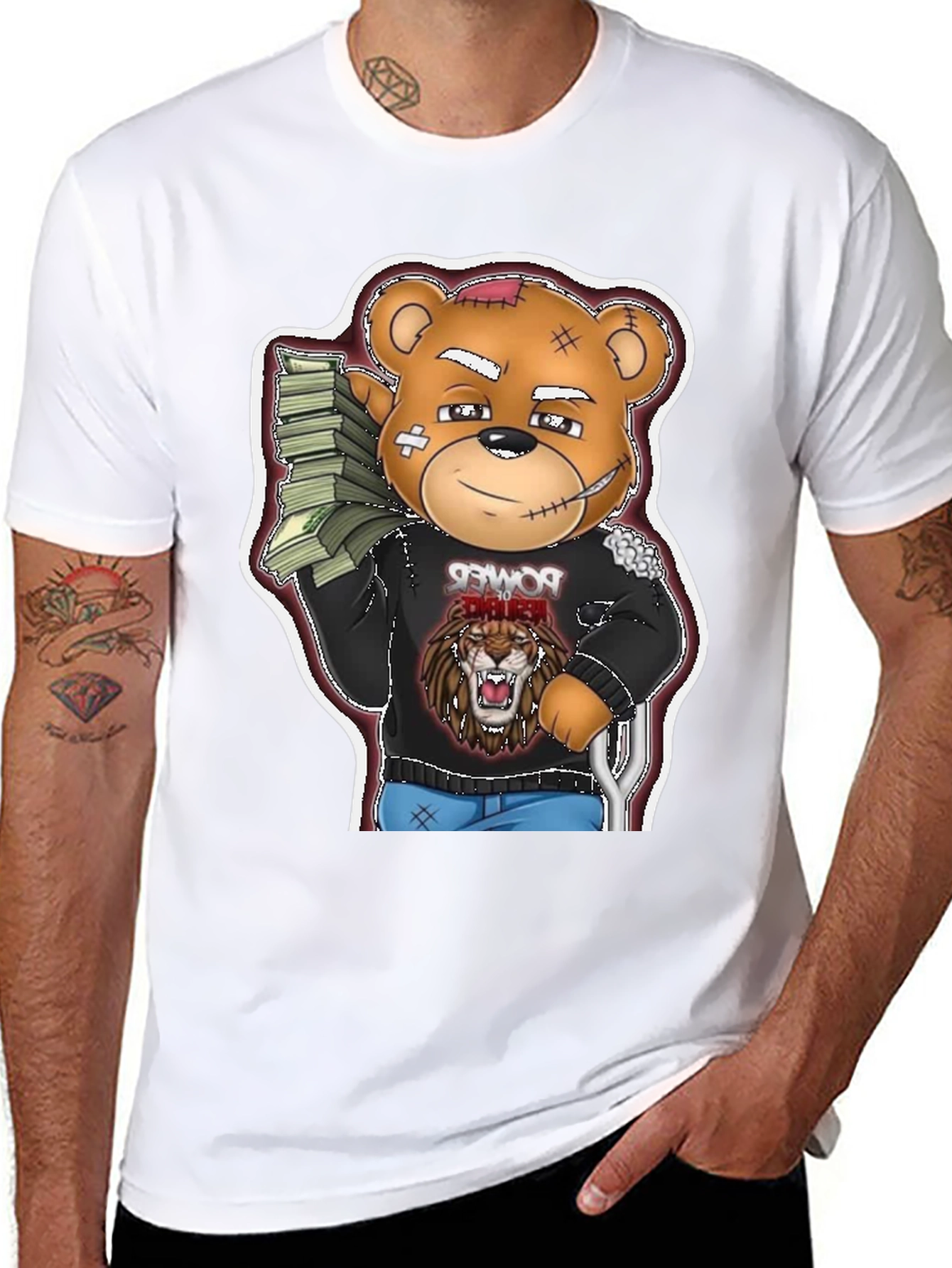 Cartoon Bear Graphic Tee - Black