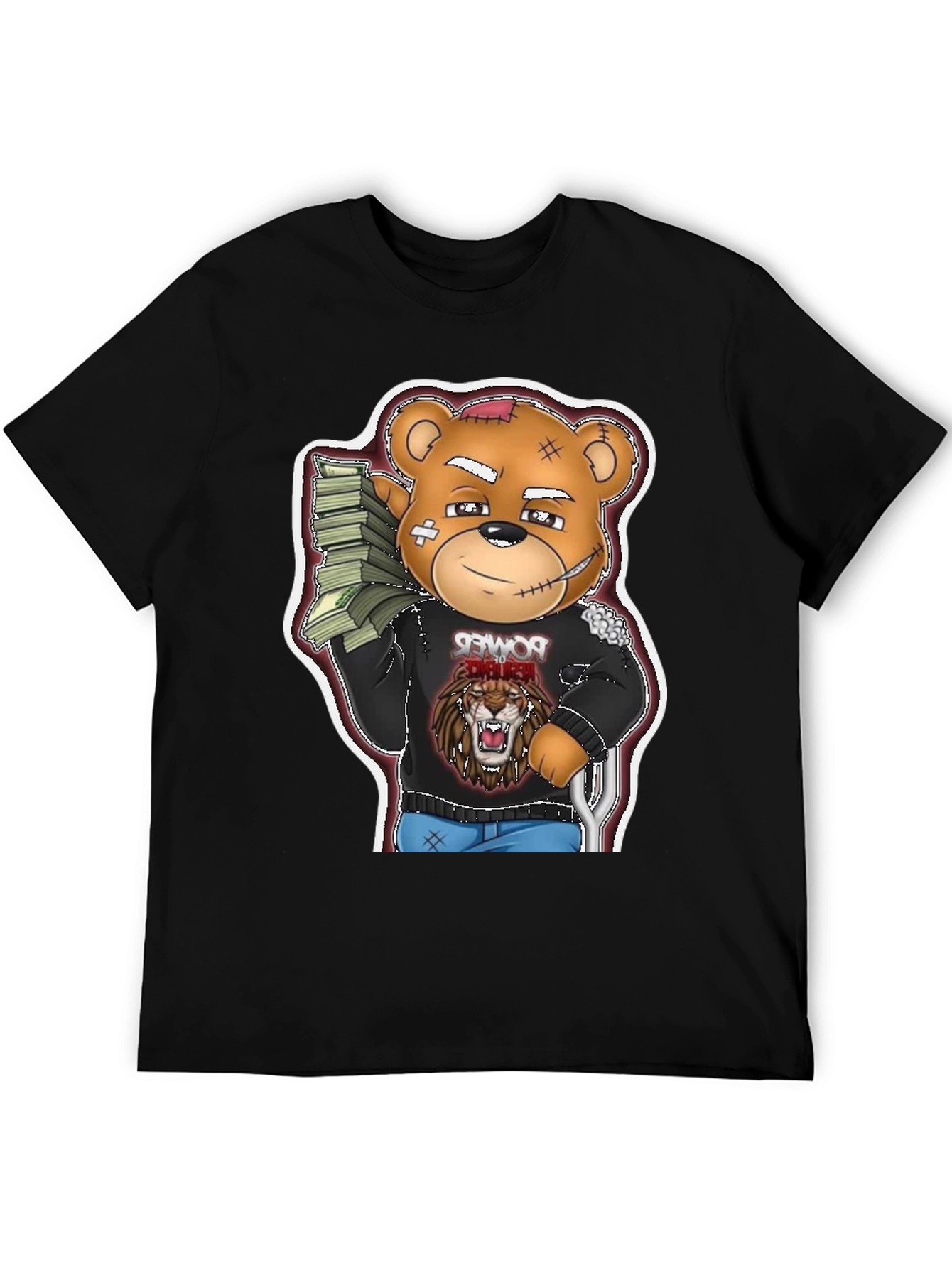 Cartoon Bear Graphic Tee - Black