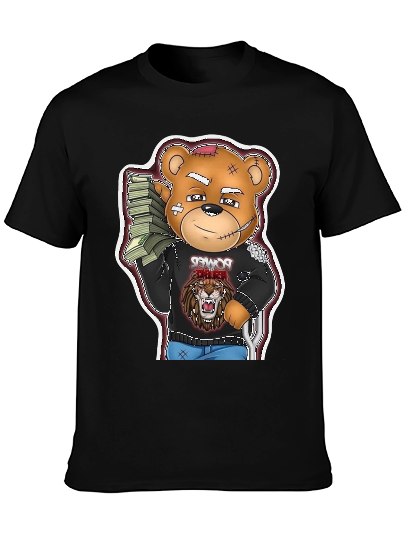 Cartoon Bear Graphic Tee - Black