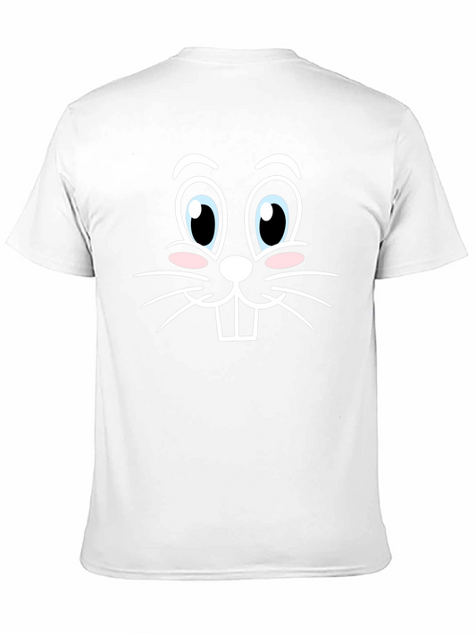 Cute Bunny Face Graphic Tee - Black Cotton T-Shirt