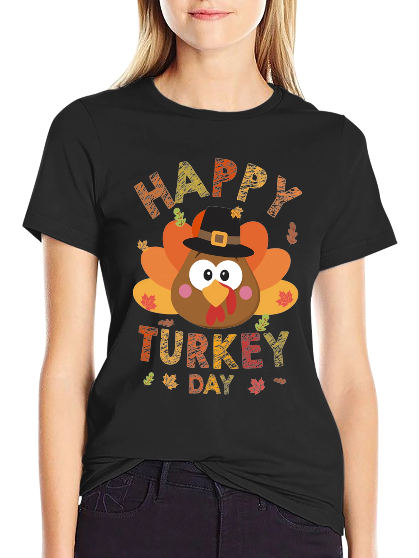 Happy Turkey Day Graphic Tee - Black