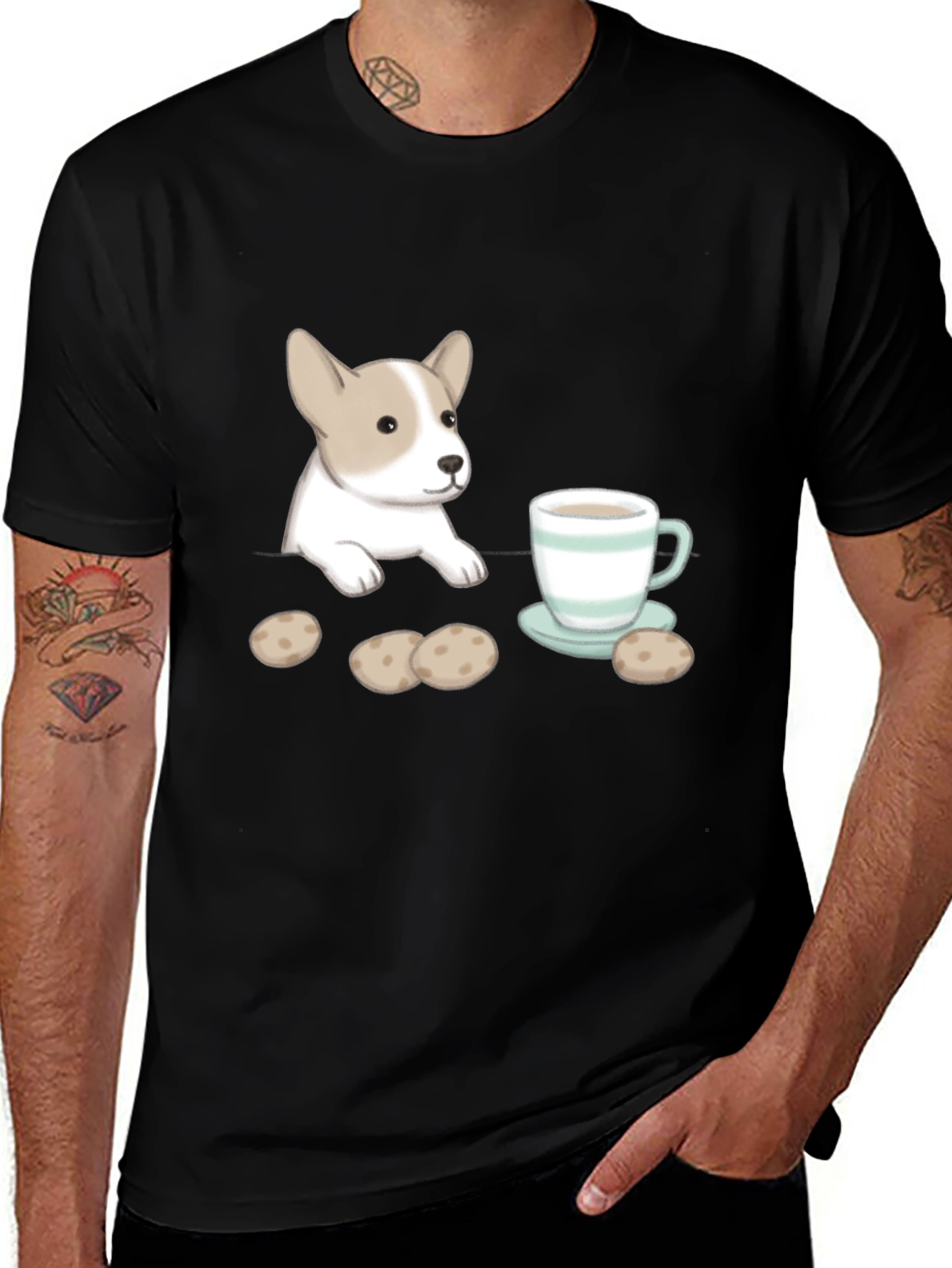 Cute Puppy Tea & Cookies Graphic T-Shirt