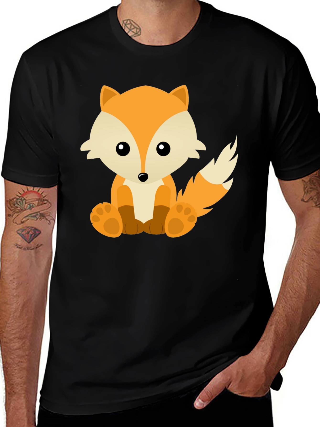 Cute Fox Graphic Tee - Soft Black Cotton T-Shirt