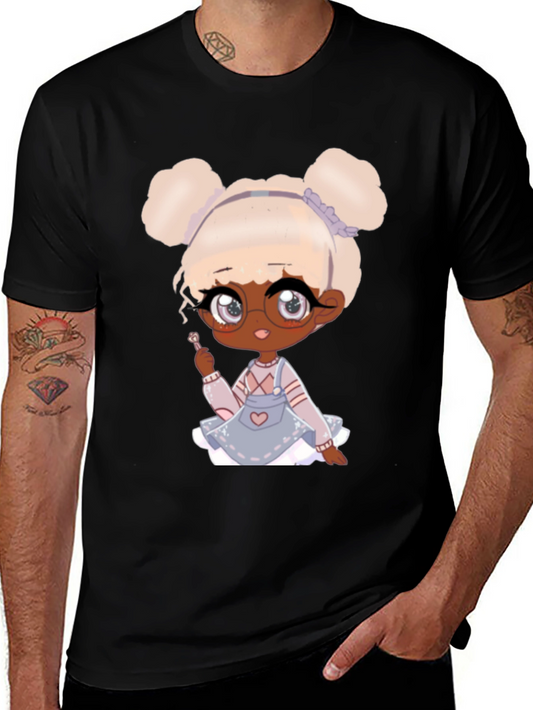 Anime Girl Graphic Tee - Black Cotton T-Shirt