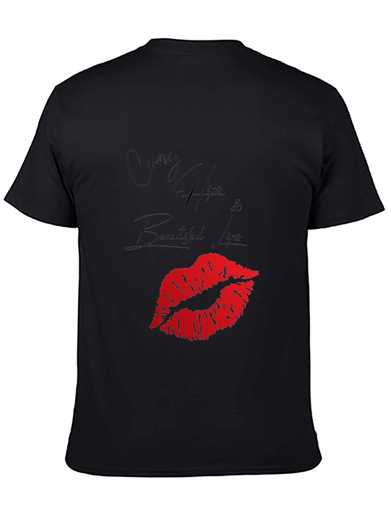 Curvy Hips Lips Graphic Tee - Black Casual Top