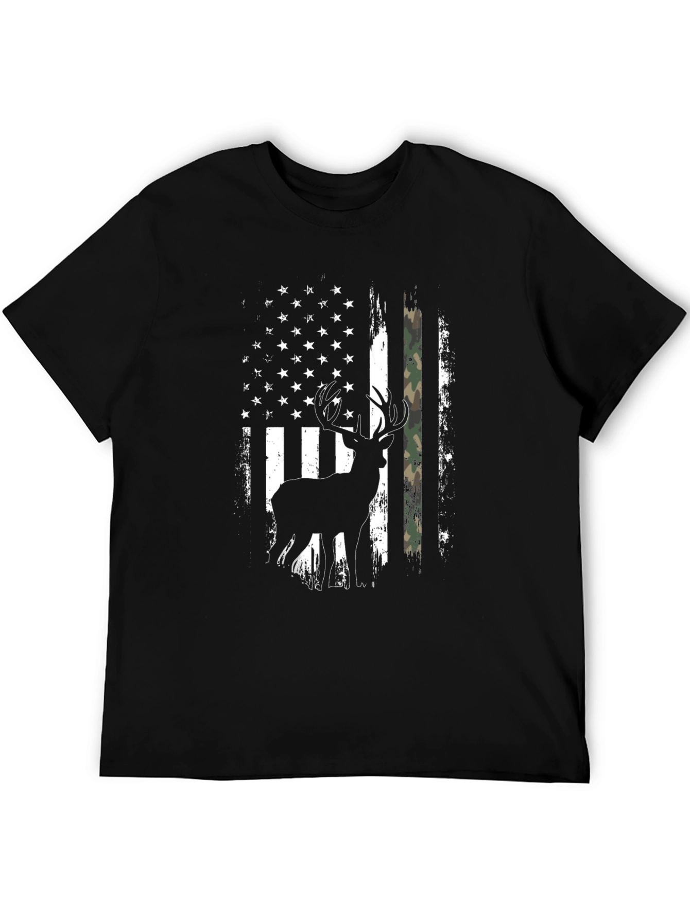 Deer American Flag Graphic Tee - Black