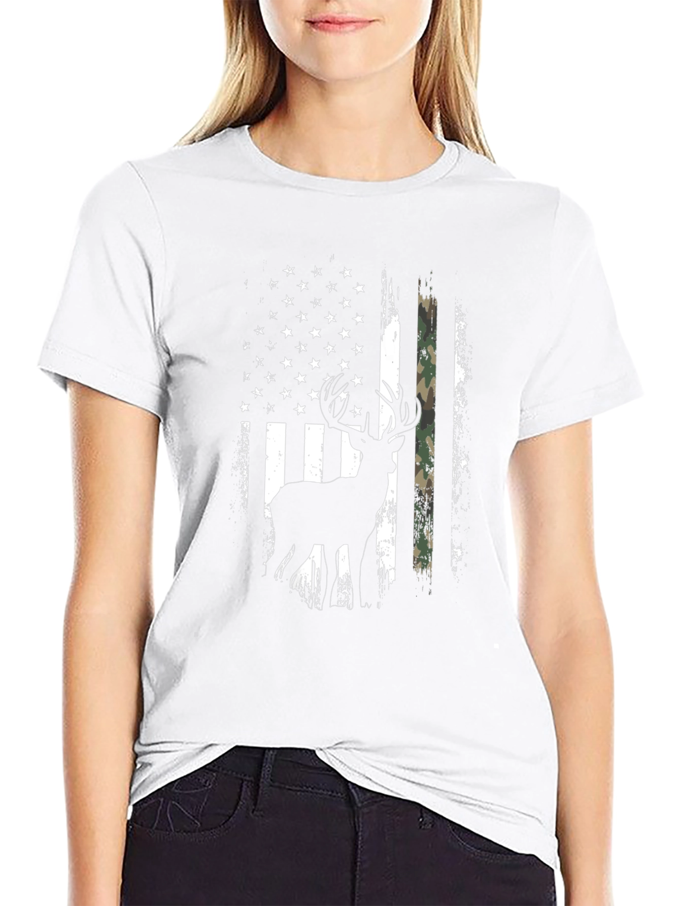 Deer American Flag Graphic Tee - Black