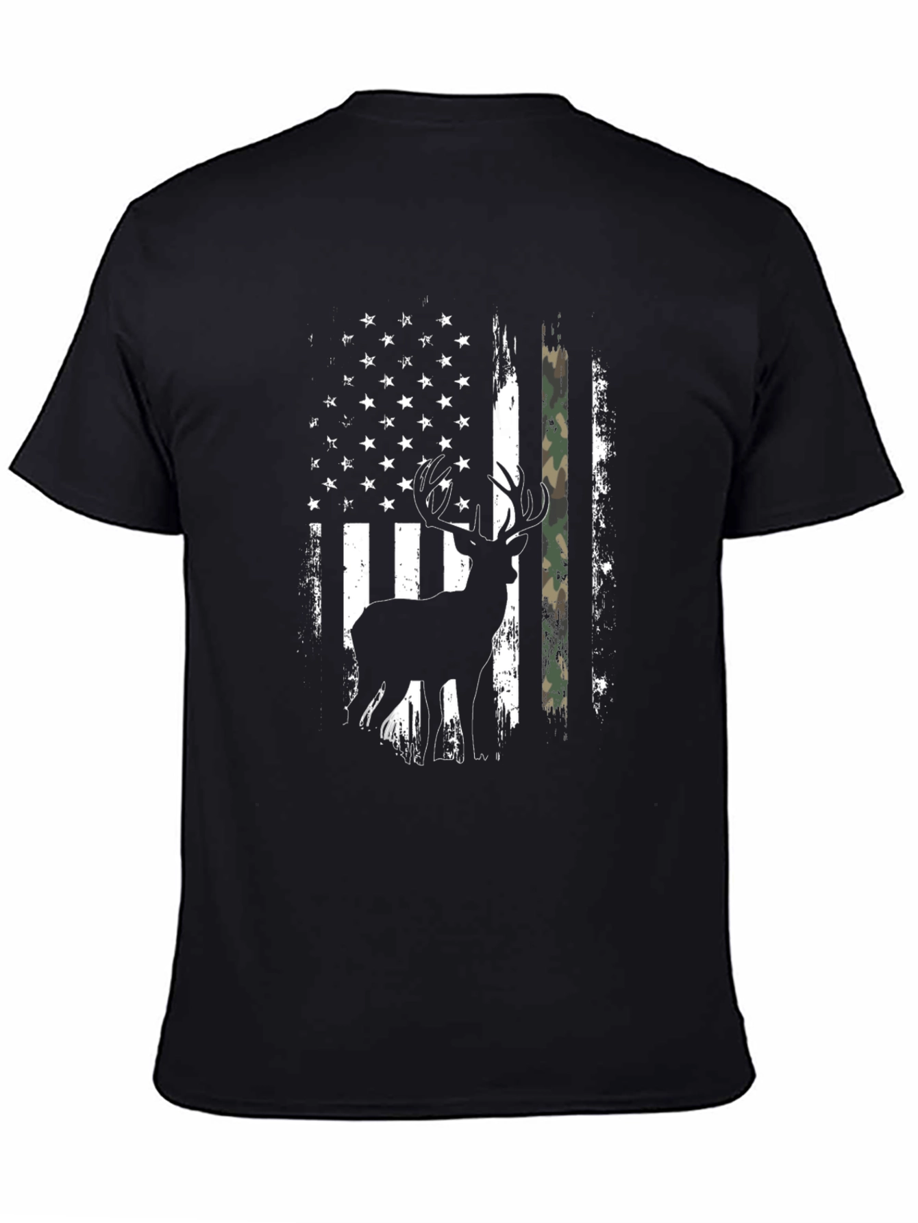Deer American Flag Graphic Tee - Black