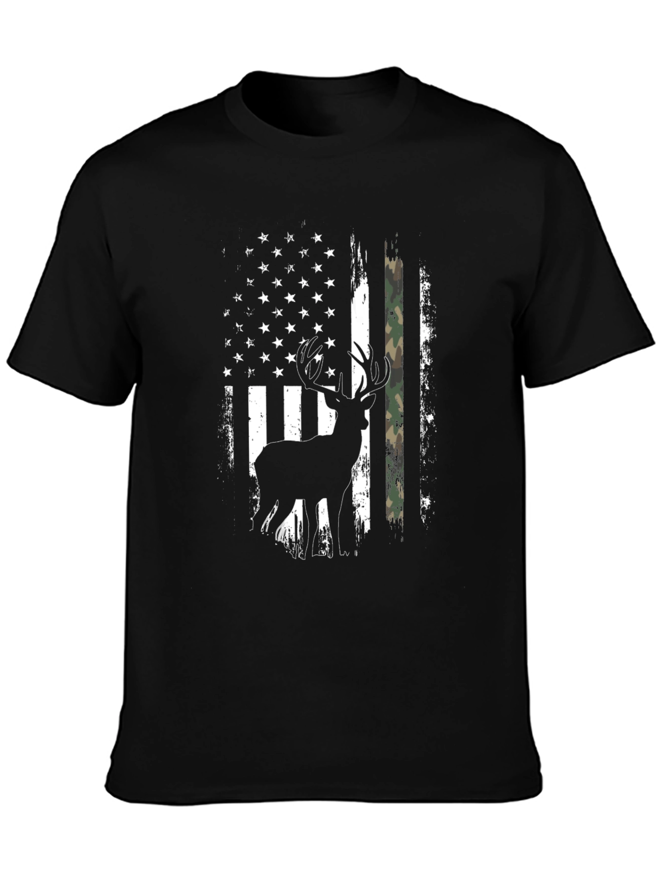 Deer American Flag Graphic Tee - Black