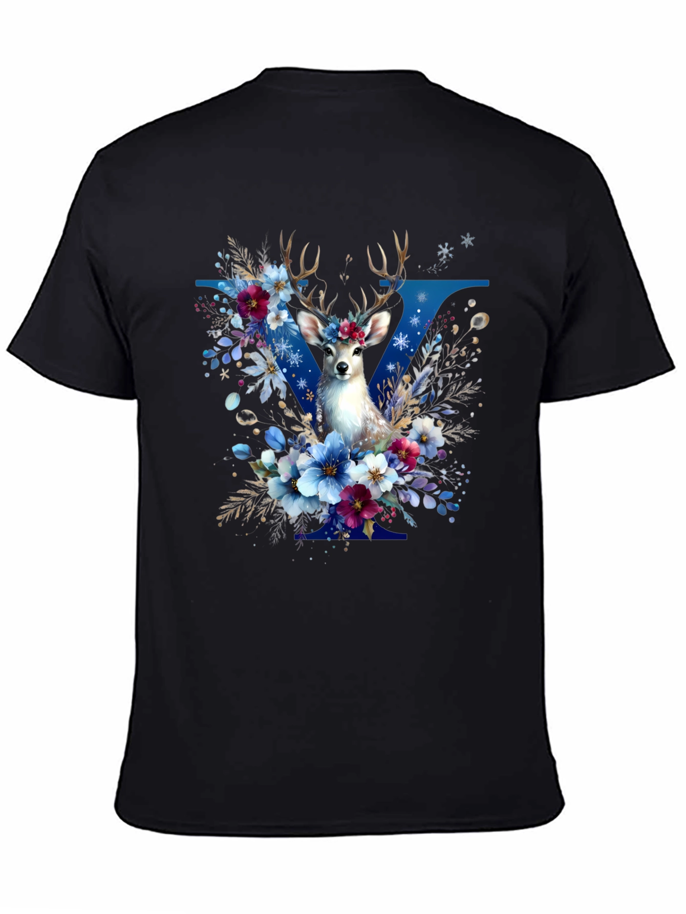 Floral Deer Graphic T-Shirt - Stylish Mens Tee