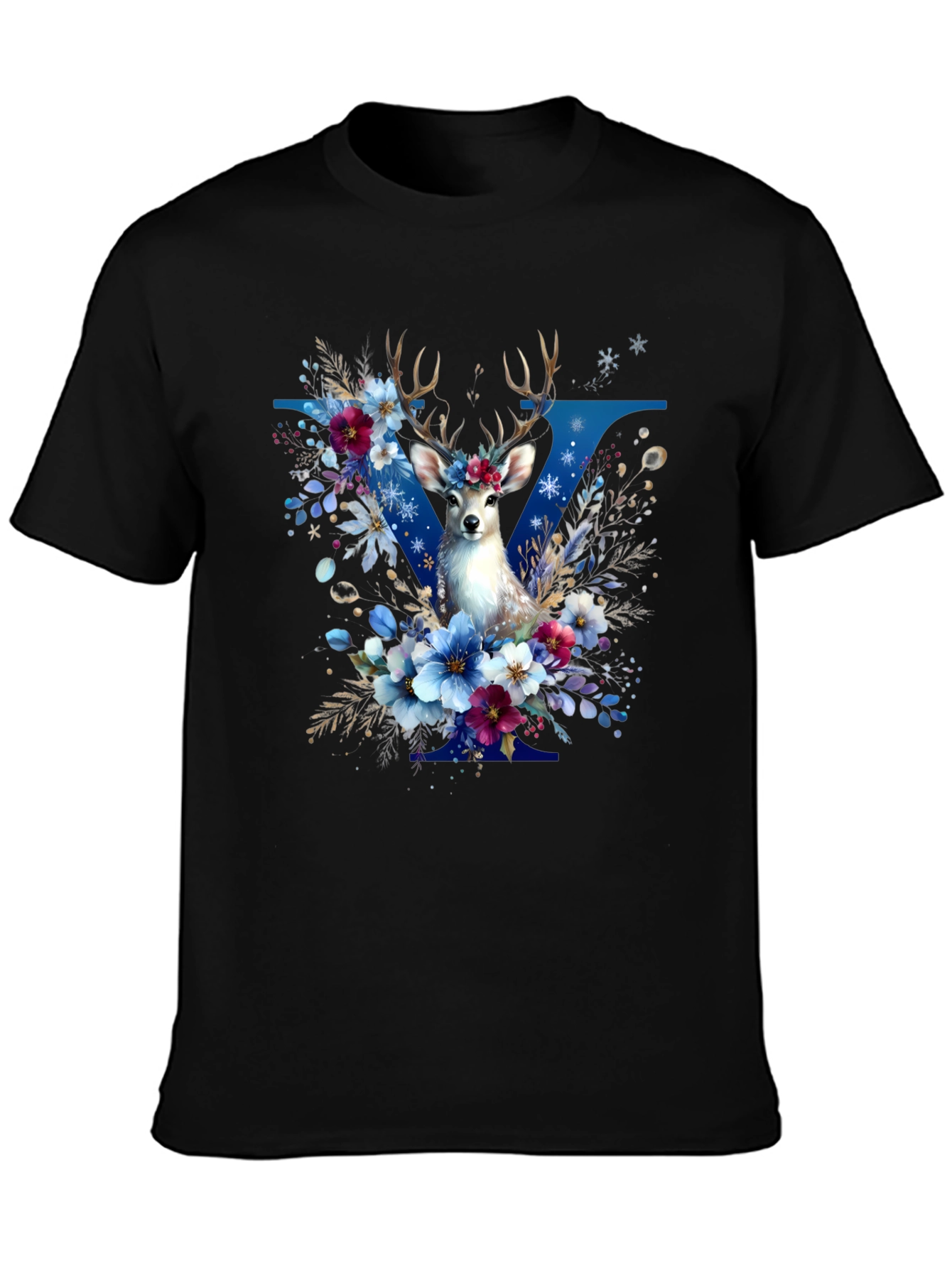 Floral Deer Graphic T-Shirt - Stylish Mens Tee
