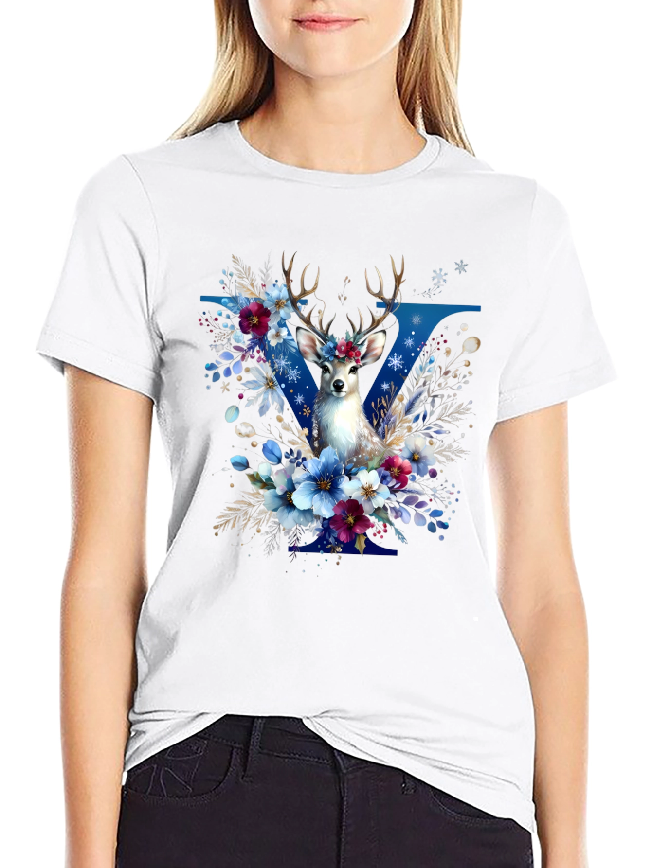 Floral Deer Graphic T-Shirt - Stylish Mens Tee