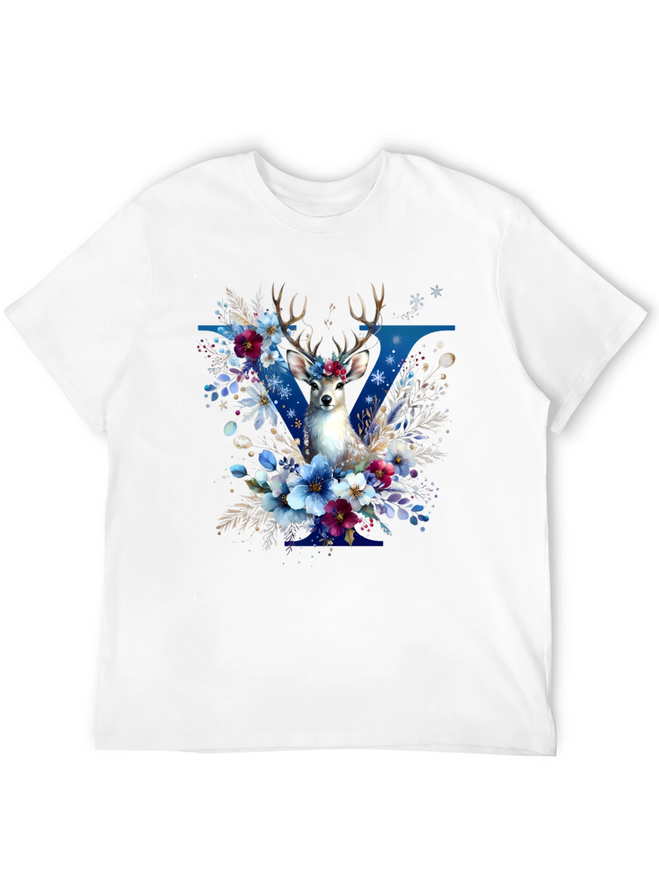 Floral Deer Graphic T-Shirt - Stylish Mens Tee
