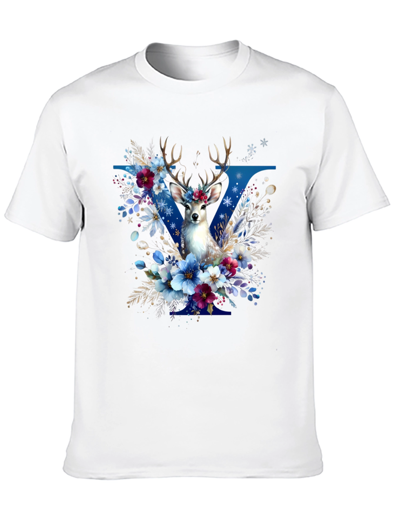 Floral Deer Graphic T-Shirt - Stylish Mens Tee