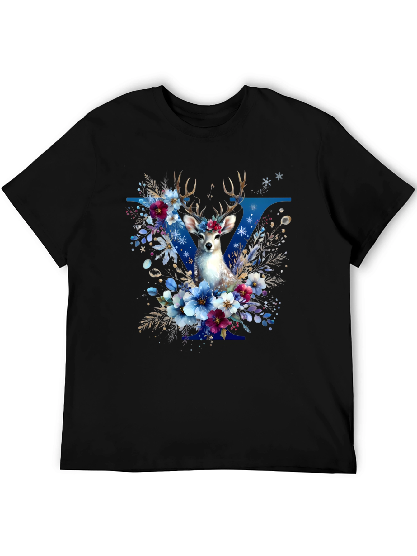 Floral Deer Graphic T-Shirt - Stylish Mens Tee