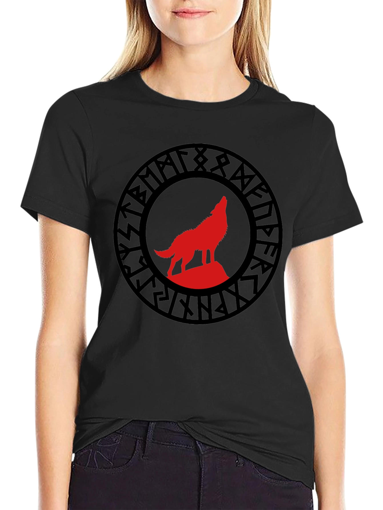 Viking Wolf Rune Graphic Tee - Black T-Shirt