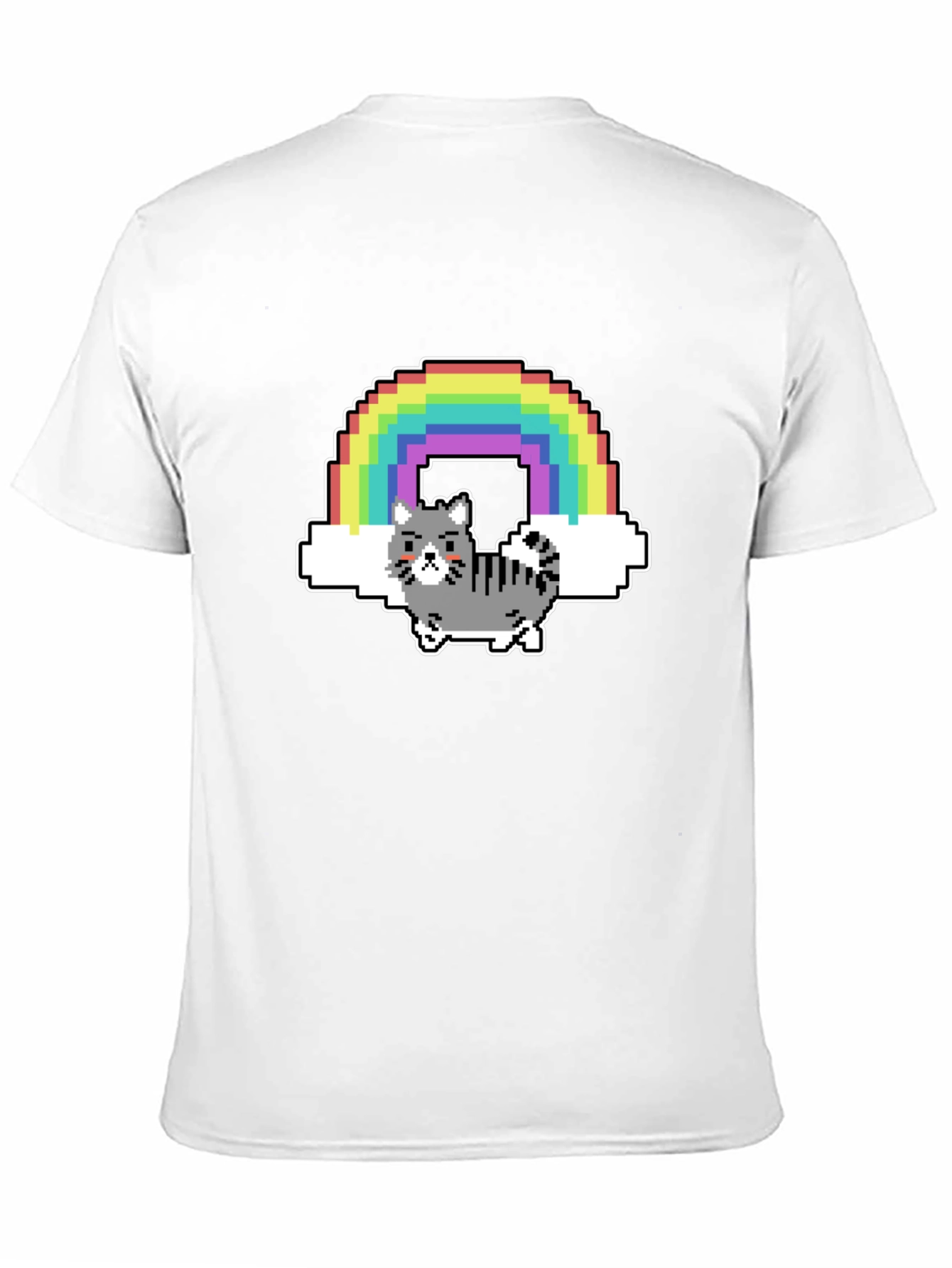 Pixel Cat Rainbow Graphic T-Shirt