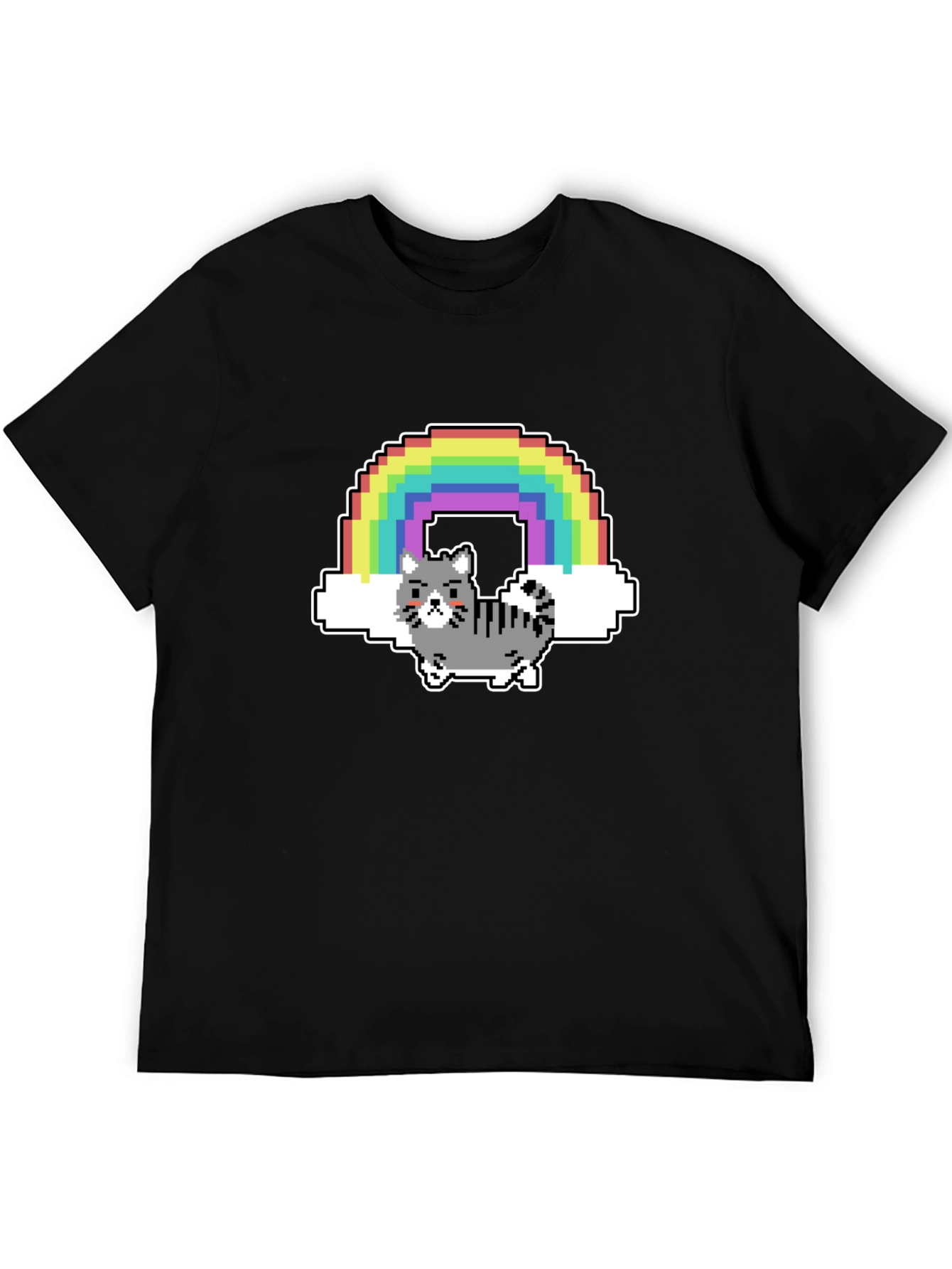 Pixel Cat Rainbow Graphic T-Shirt