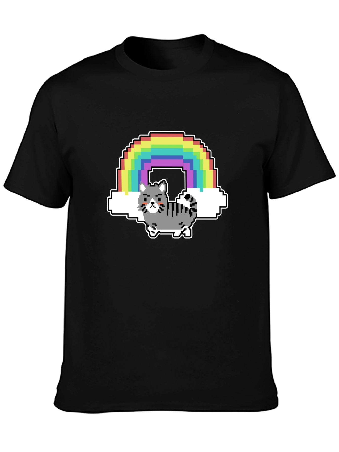 Pixel Cat Rainbow Graphic T-Shirt