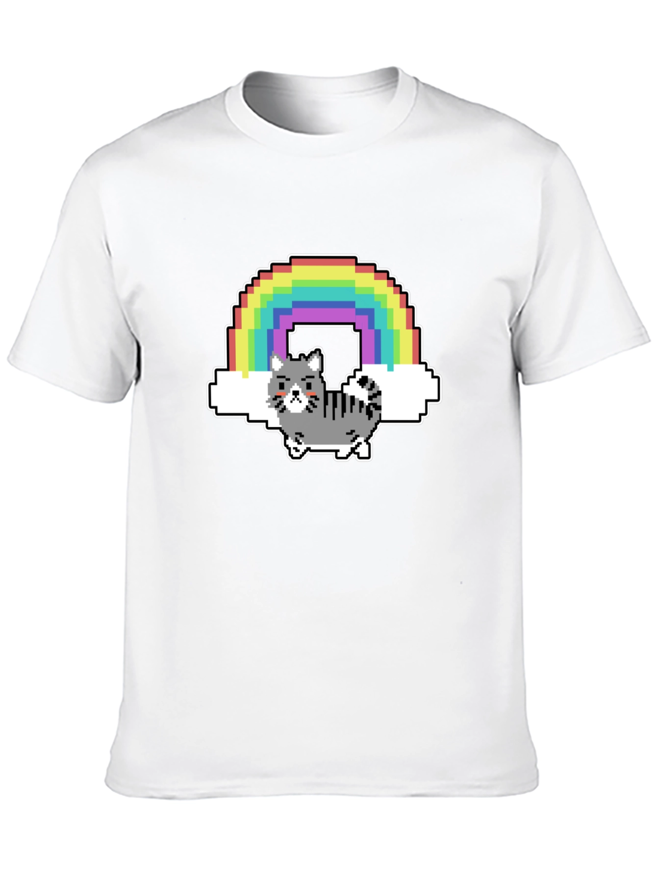 Pixel Cat Rainbow Graphic T-Shirt