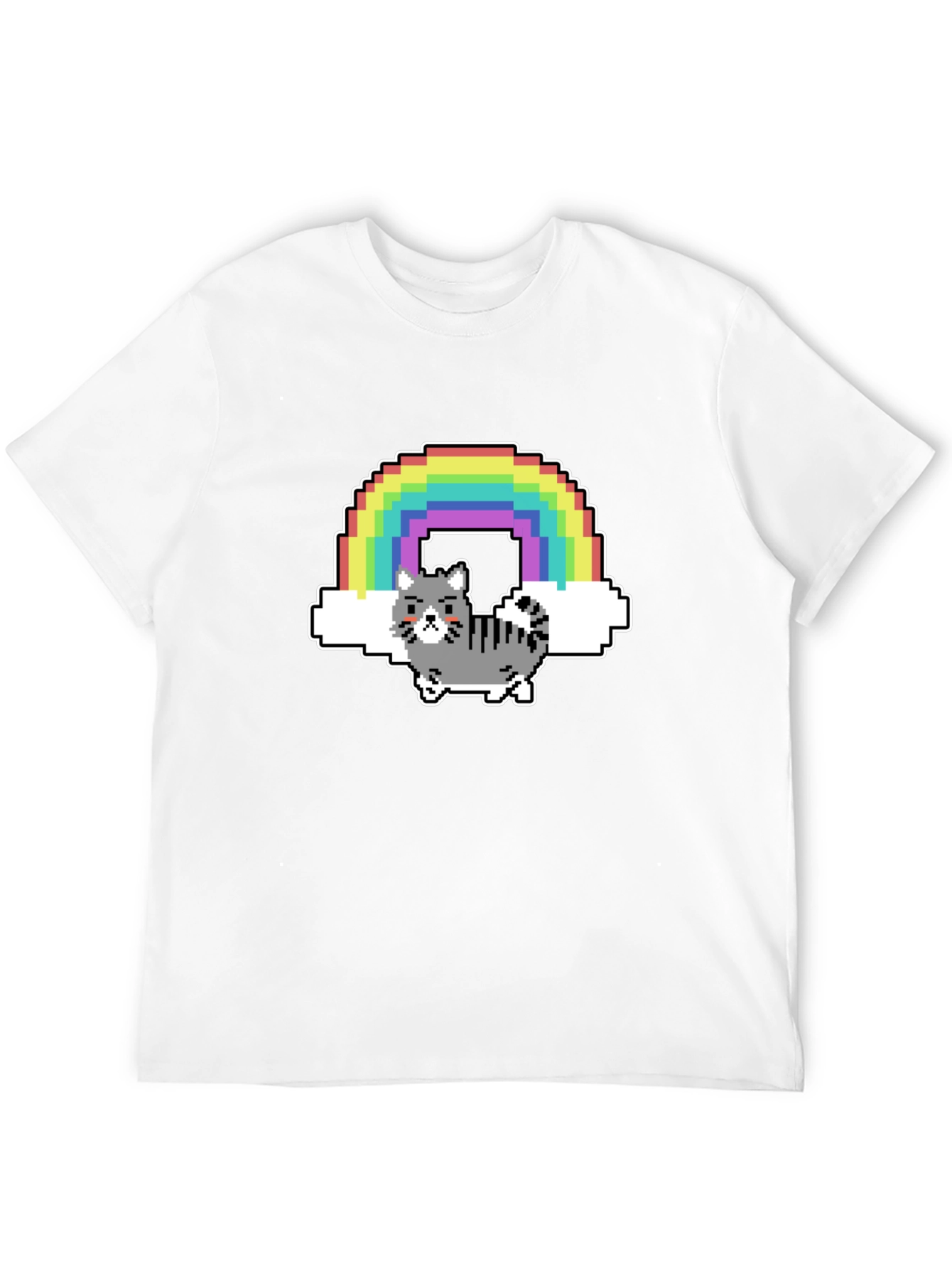 Pixel Cat Rainbow Graphic T-Shirt