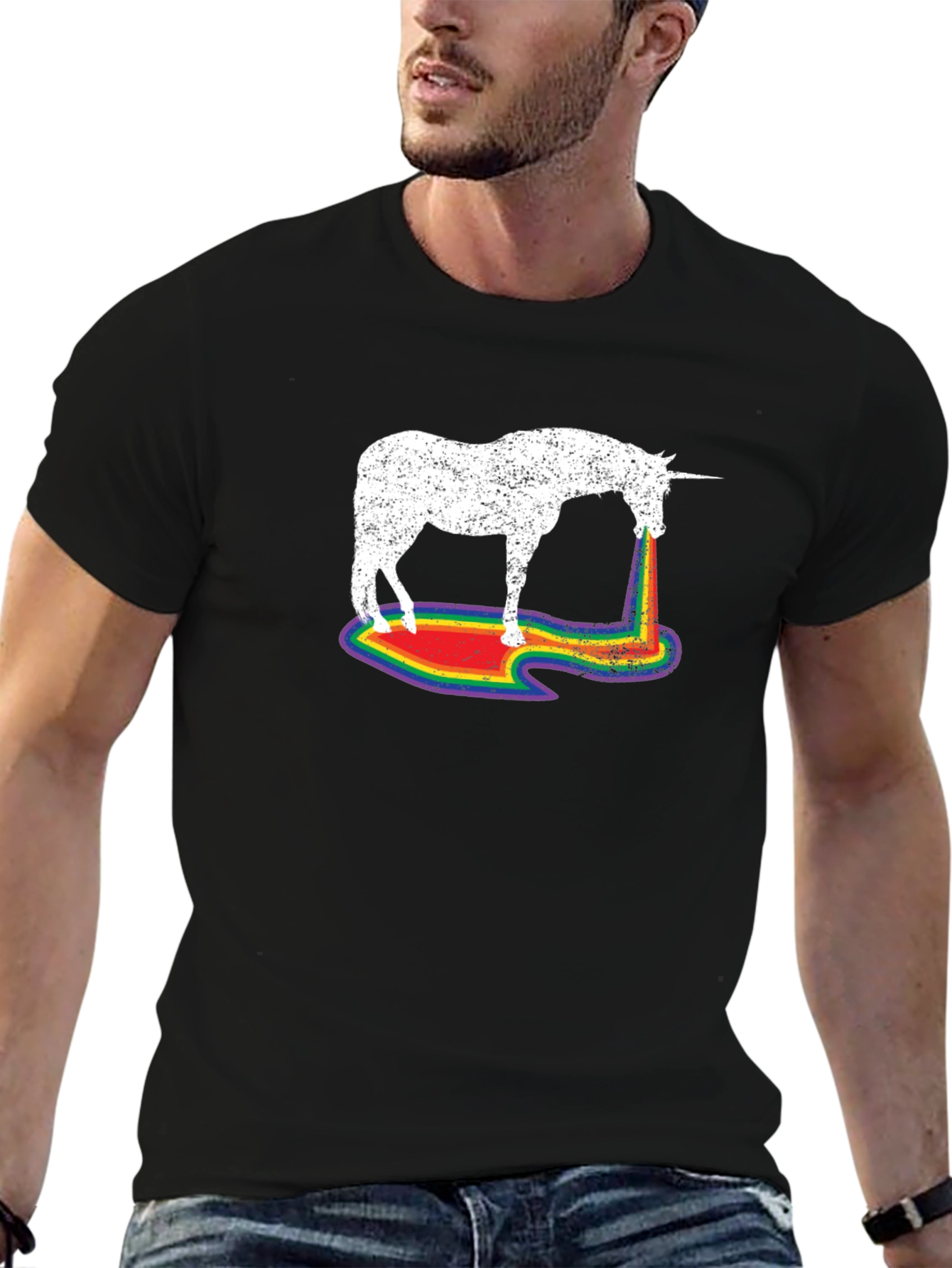 Rainbow Unicorn Mens T-Shirt - Black