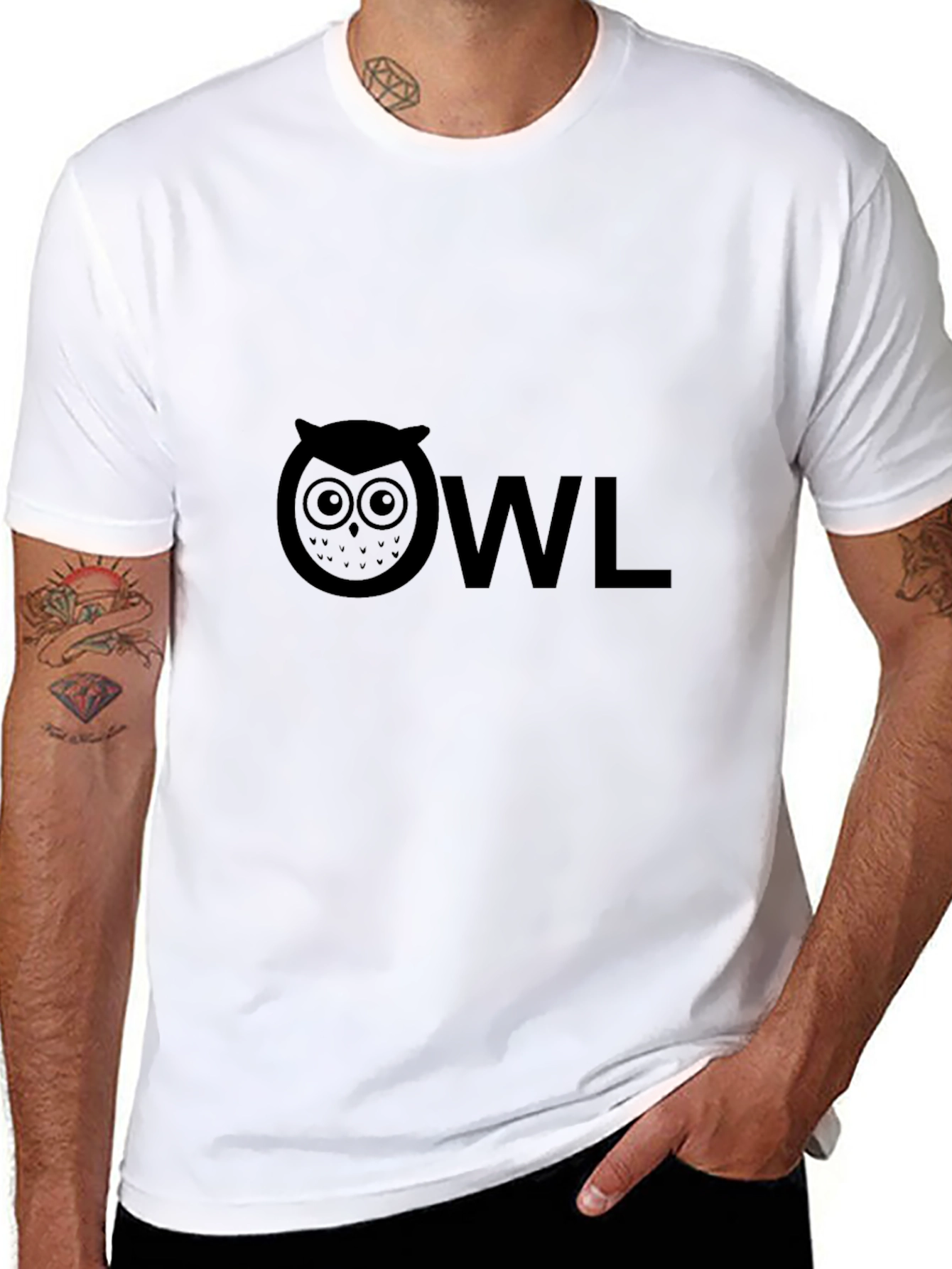 Owl Graphic Tee - Black Cotton Blend T-Shirt