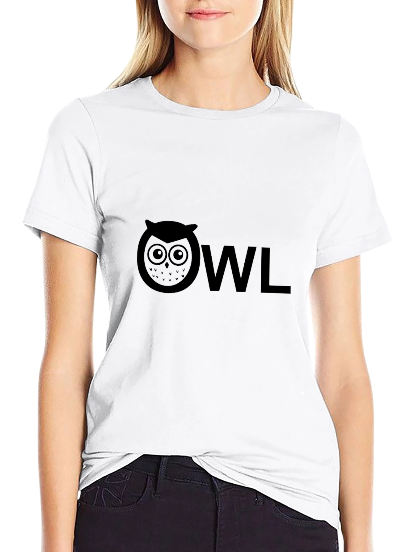 Owl Graphic Tee - Black Cotton Blend T-Shirt