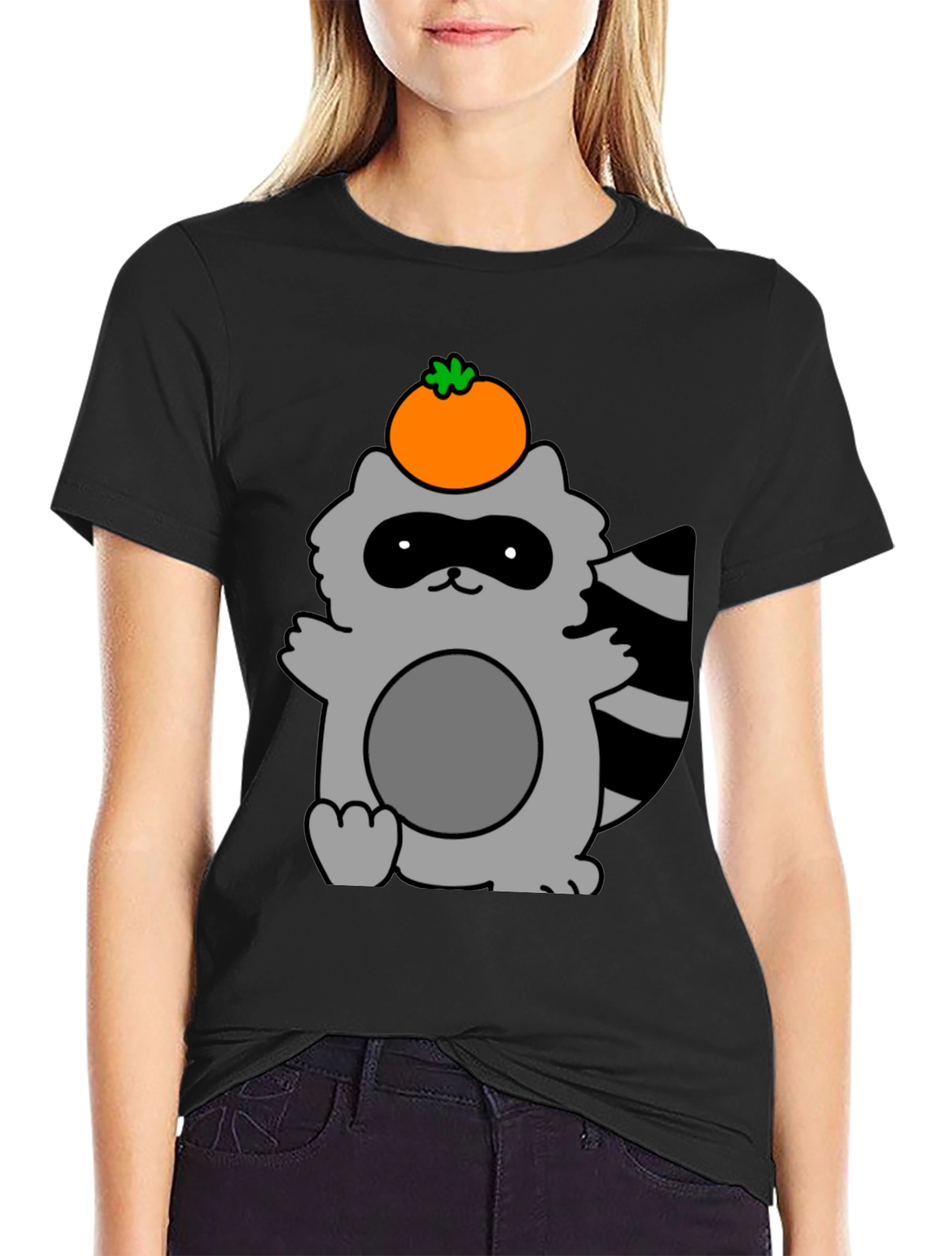 Cute Raccoon with Orange Fruit T-Shirt