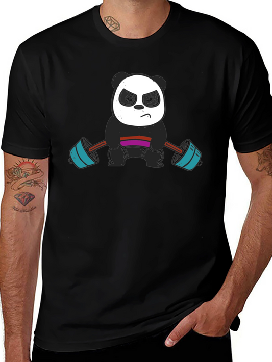 Weightlifting Panda Graphic Tee - Black Cotton T-Shirt