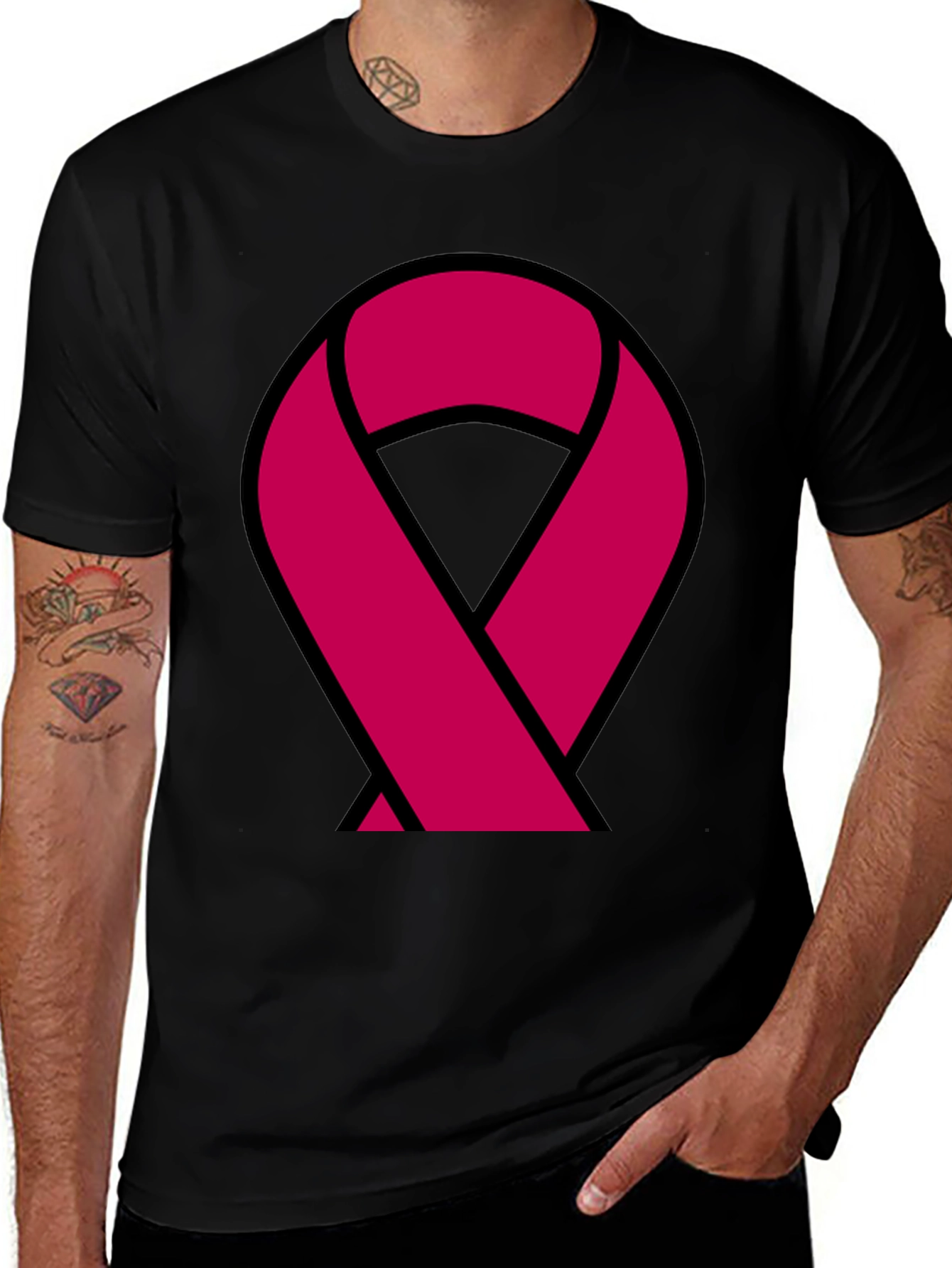 Awareness Ribbon Graphic Tee - Black Cotton T-Shirt