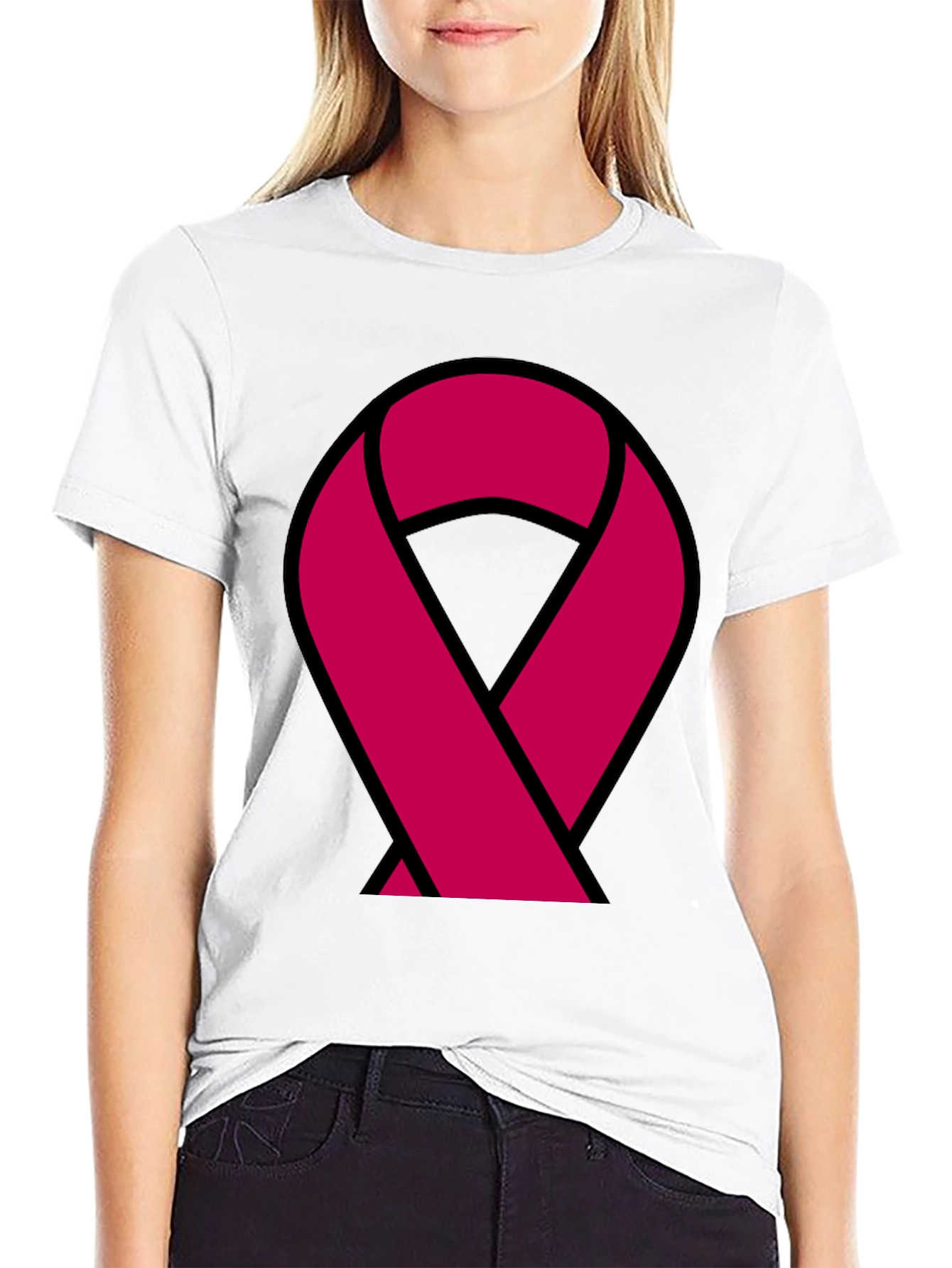 Awareness Ribbon Graphic Tee - Black Cotton T-Shirt