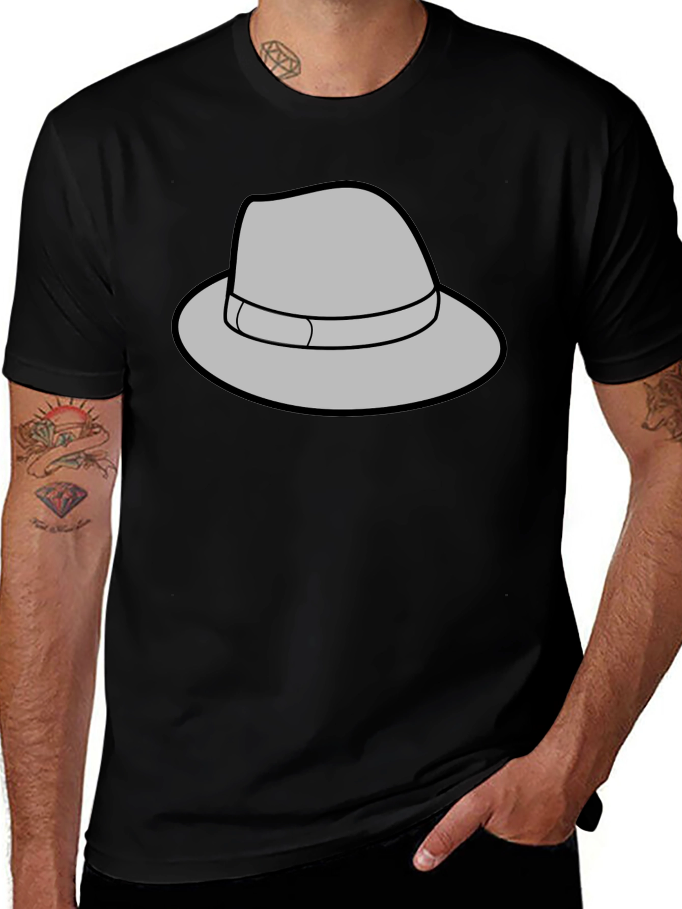 Gray Fedora Graphic Black T-Shirt